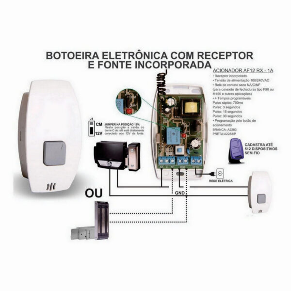 Botoeira Acionador P/ Fechadura Eletromagnetica Elétrica 12v AF12 RX - Image 3