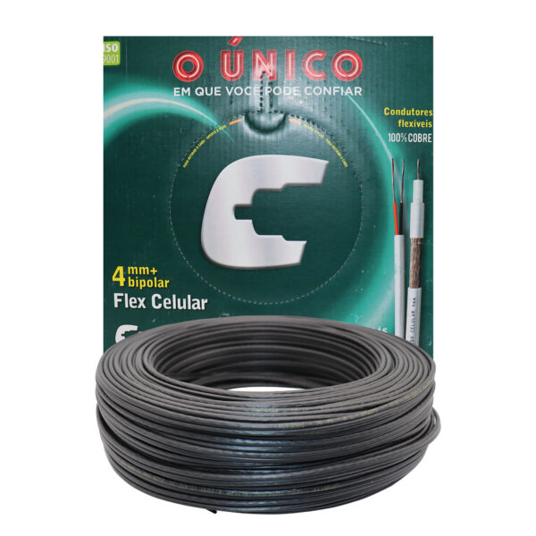 Cabo Coaxial 4mm Bipolar C/ Alimentação CFTV Preto 100m Condutti