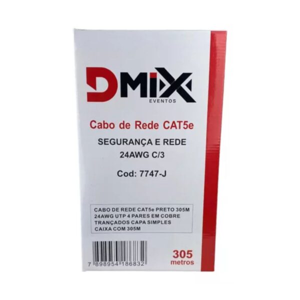 Cabo de Rede UTP CAT5e 24AWG 100% Cobre 305 Metros, Preto Dmix 7747-J