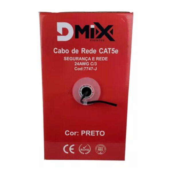 Cabo de Rede UTP CAT5e 24AWG 100% Cobre 305 Metros, Preto Dmix 7747-J - Image 2