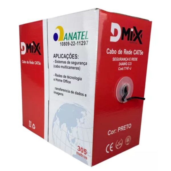 Cabo de Rede UTP CAT5e 24AWG 100% Cobre 305 Metros, Preto Dmix 7747-J - Image 3