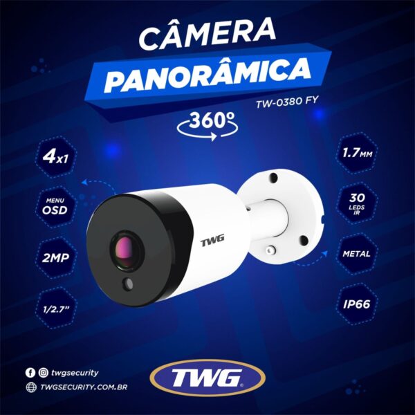 Câmera de Segurança TWG Bullet 360° Panorâmica Fisheye Full HD 1.7mm IP66 - Image 2