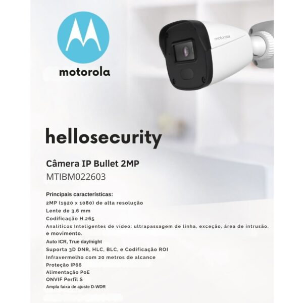 Câmera de Segurança IP Bullet/Canhão 2MP Full HD 1080p POE Motorola MTIBM022603 - Image 5