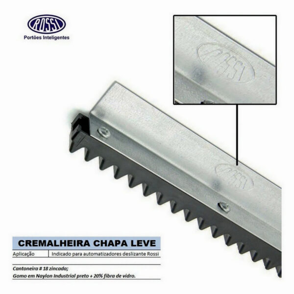 Cremalheira Barra Dentada Rossi 2x 0,50M (1 Metro) P/ Portão Deslizante Automático - Image 3