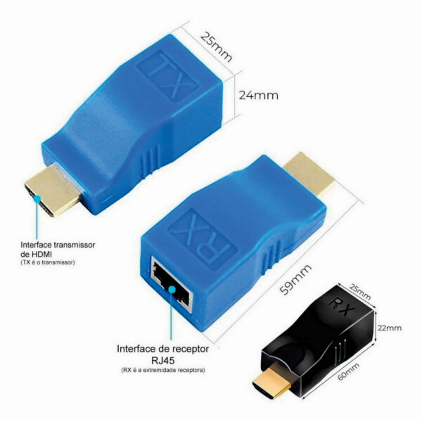 Extensor HDMI 4K/3D 30 Metros 1 Cabo de Rede RJ45 CAT6/6E - Image 4