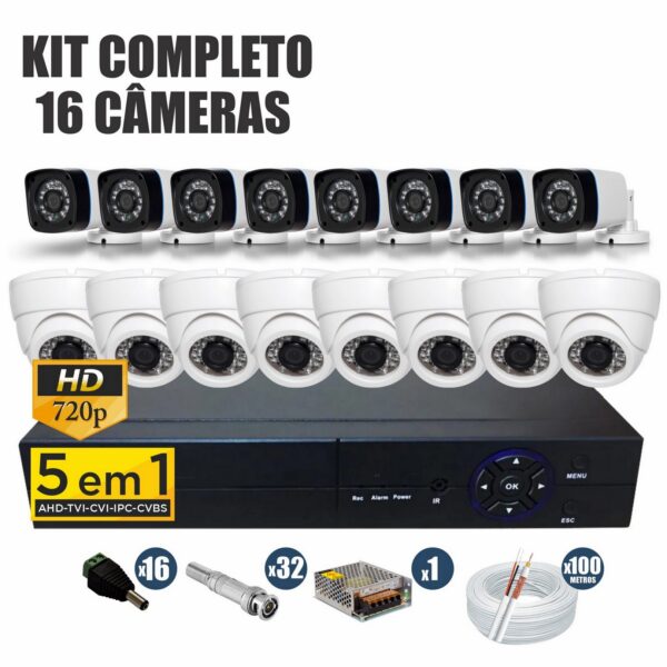 Kit CFTV Completo 16 Câmeras AHD 720p DVR 16 Canais