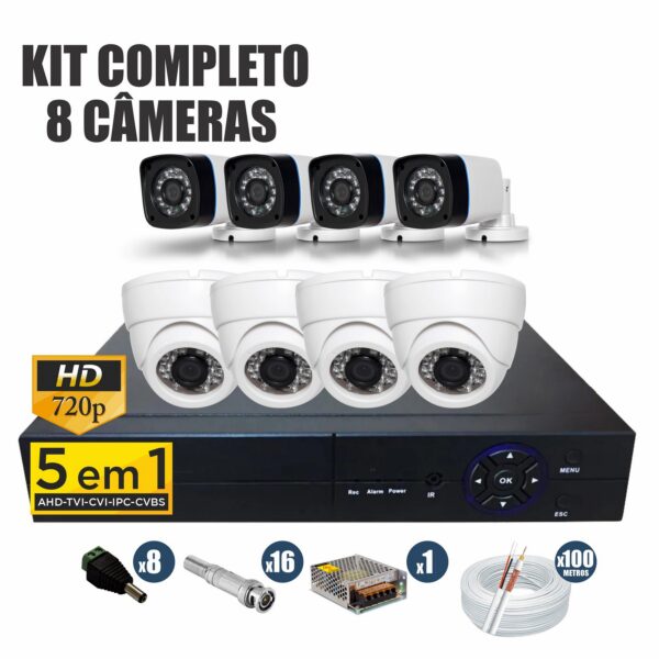 Kit CFTV Completo 8 Câmeras AHD 720p DVR 8 Canais