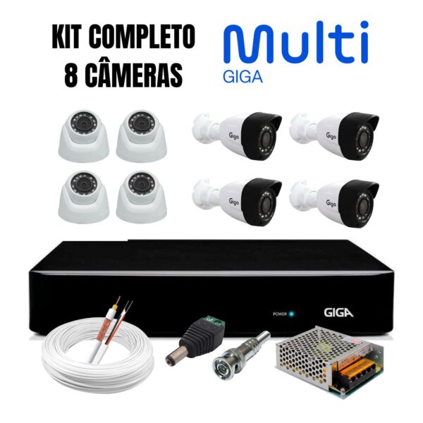 Kit CFTV Completo Giga 8 Câmeras AHD 720p DVR 8 Canais