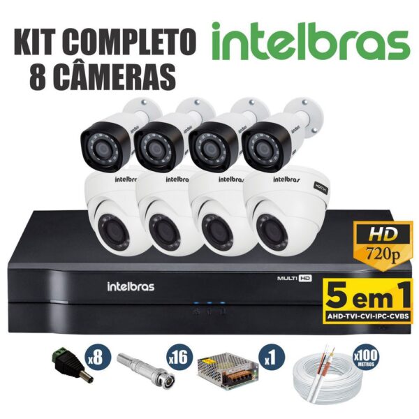 Kit CFTV Intelbras Completo 8 Câmeras AHD 720p DVR 8 Canais