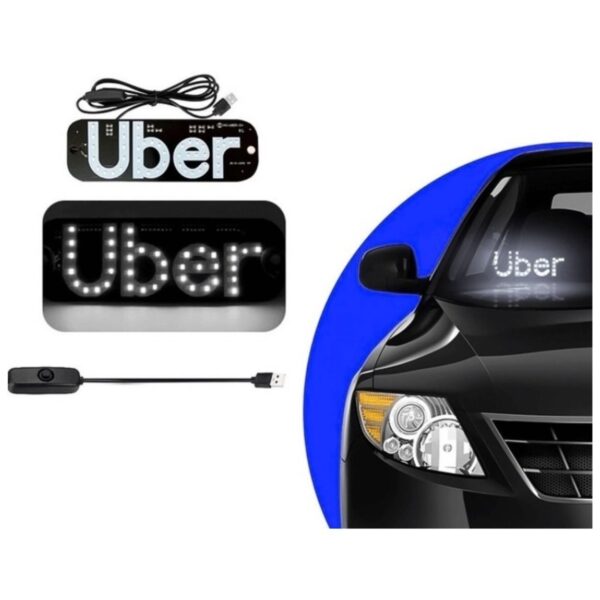 Placa Identificação Para Carro LED Branco Letreiro Motorista De Aplicativo Com Ventosa
