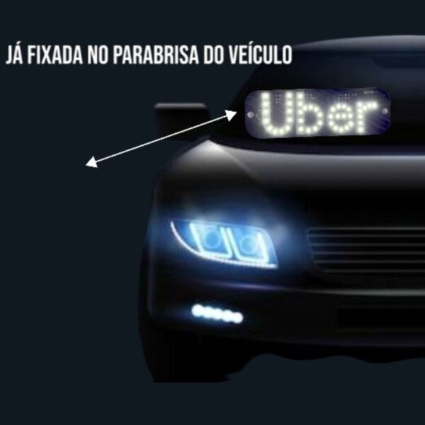 Placa Identificação Para Carro LED Branco Letreiro Motorista De Aplicativo Com Ventosa - Image 2
